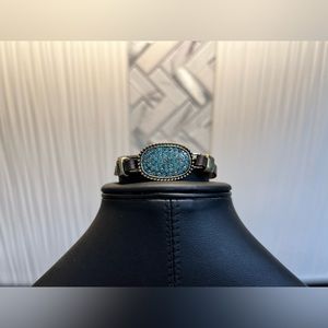 Vintage Blue Gem and Metal Leather Bracelet